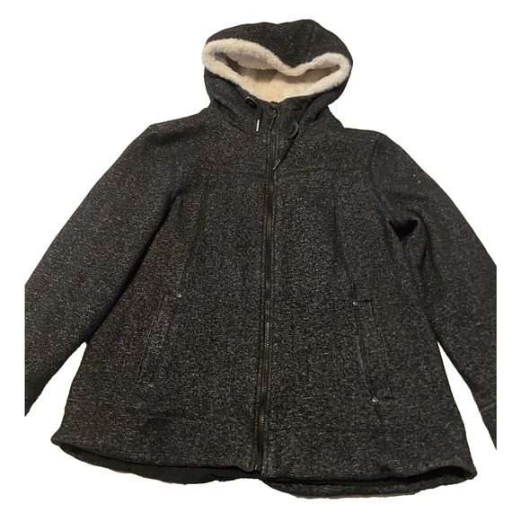 1 Madison Expedition Jacket Womens Large Black/Grey Sherpa Lined Hooded Coat - Picture 3 of 15